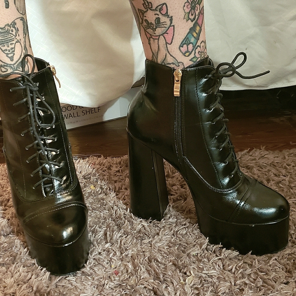 Lamoda Black Platform Ankle Boots Size 9